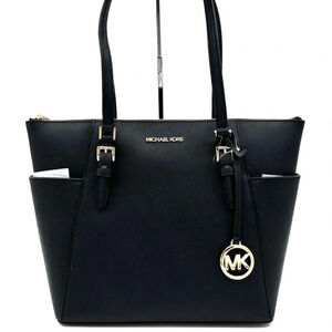 Michael Kors Large Charlotte Tote Bag Leather Black/Gold  (NWT)